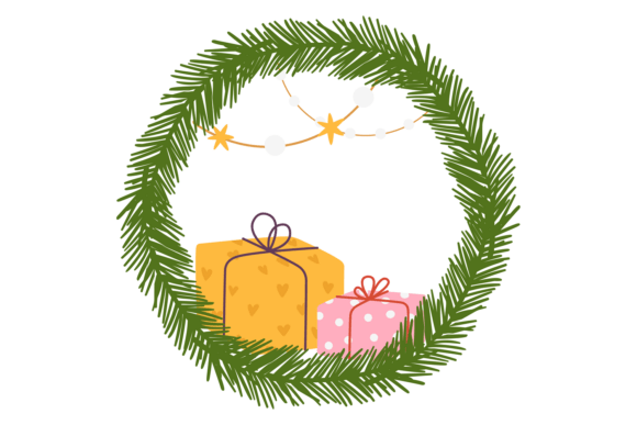 Download Pine Wreath with Christmas Gift. Holiday - Holiday Collection